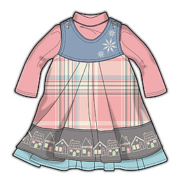 格子衫假两件小女孩童装彩色服装矢量素材