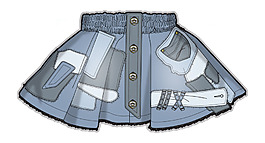 牛仔短拳小女孩童裝彩色服裝矢量素材