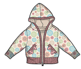 彩色圓點(diǎn)連帽小女孩童裝彩色服裝矢量素材