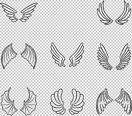 素描風格翅膀免摳png透明圖層素材