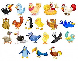 白色混合卡通鳥集