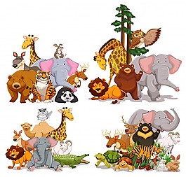 不同種類動物的插圖