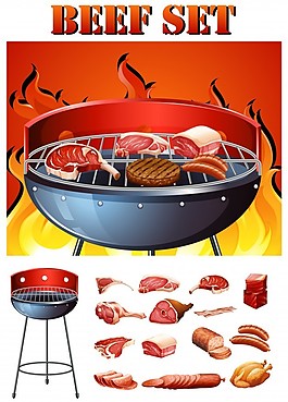 烤肉架上的不同种类肉