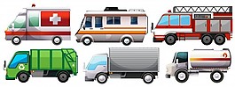 不同類型的服務卡車插圖