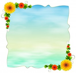 空白的藍色模板，白色背景下的鮮花插圖