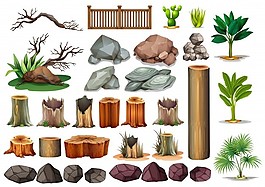 园艺系列的岩石和分支插图