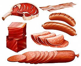 一套不同種類的肉制品