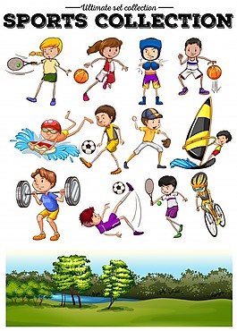 多元运动与绿色插画