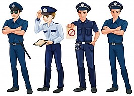 四個警察在白色背景下的插圖
