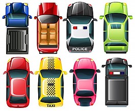 車輛的白色背景上的不同類型的Topview插圖