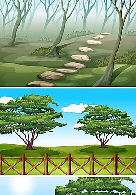 有樹木和小山插圖的場(chǎng)景