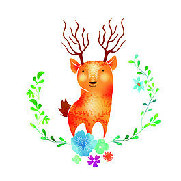 Q版森系鹿角小鹿手绘插画eps矢量素材