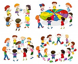 孩子們玩不同的游戲插畫