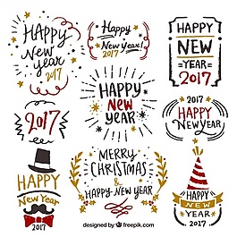 手繪標(biāo)簽的新年收藏