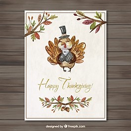 手繪可愛感恩節(jié)火雞卡