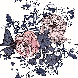 玫瑰背景和帶插圖的葉子