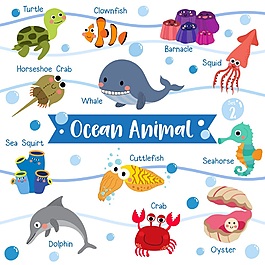 海洋動物卡通形象矢量素材
