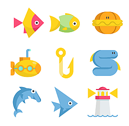 扁平海洋生物圖標ICON