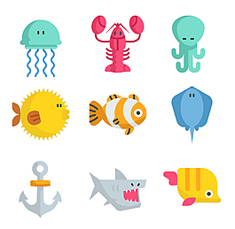 可愛海洋生物圖標ICON