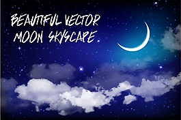 夜空月亮白云背景矢量設計素材