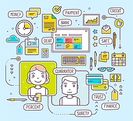 銀行工作人員流程圖矢量插畫