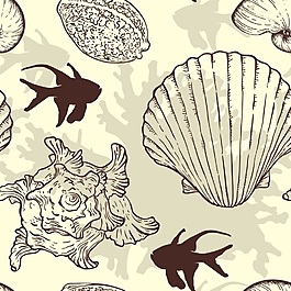 夏天貝殼海星矢量背景填充平鋪圖案