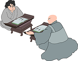 卡通學習下棋的場景