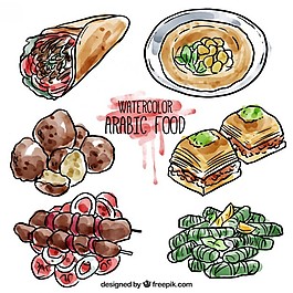 水彩素描阿拉伯食品