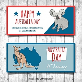 手繪澳大利亞日橫幅與考拉和袋鼠