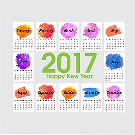 2017日歷水彩顏料在不同的顏色