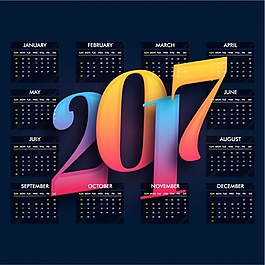 深藍色日歷模板與彩色2017