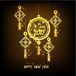 金背景與元素懸掛的公雞年