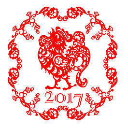 2017雞年中國風民族生肖剪紙矢量圖
