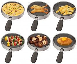 煎鍋里的不同食物說明