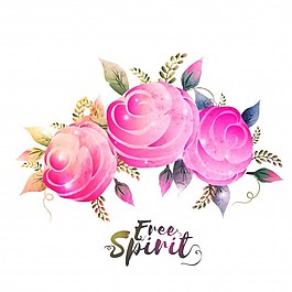 波希米亞風(fēng)格的水彩玫瑰與五顏六色的樹葉和自由的精神文本設(shè)計的花。