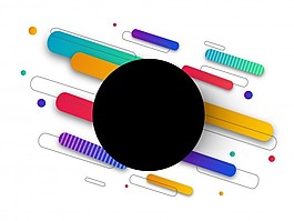 現(xiàn)代抽象幾何背景，彩色條紋和黑色圓圈。