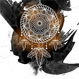波希米亞風(fēng)格的追夢(mèng)人與少數(shù)民族部落的花卉圖案抽象的黑色筆觸背景。