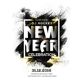 新年派對(duì)海報(bào)黑色污點(diǎn)和金色細(xì)節(jié)