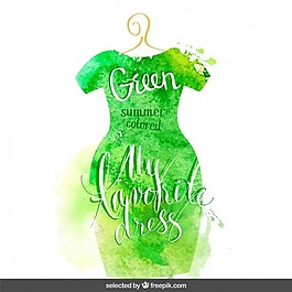 绿色水彩连衣裙