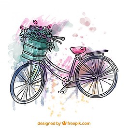 水彩画的老式自行车