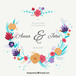 手繪彩花結(jié)婚證