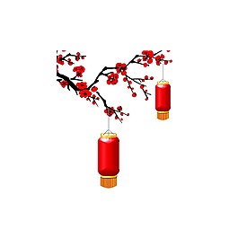红色梅花灯笼元素