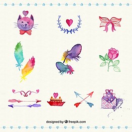 水彩風(fēng)格中可愛的愛情元素