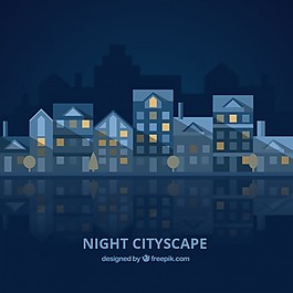蓝色的夜间城市景观