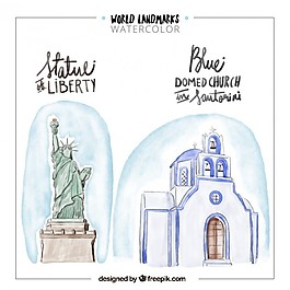 紐約和希臘水彩地標