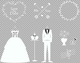 白色愛情婚禮元素免摳png透明圖層素材