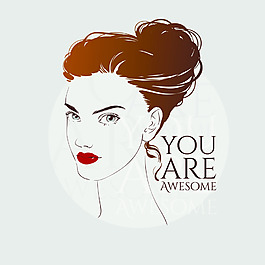 盤發(fā)時尚女性頭像矢量