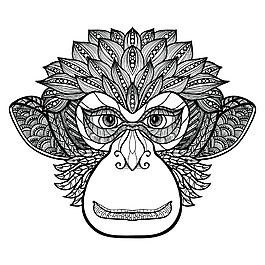 猴子创意手绘插画纹身图案矢量