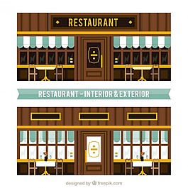 平面雅致餐廳外部插畫