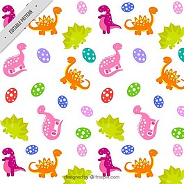 粉紅色，橙色和綠色恐龍圖案